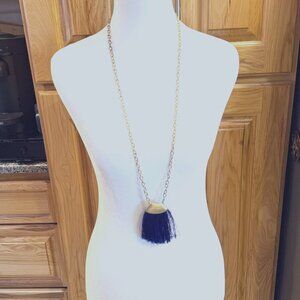 Moon and Lola Tassel Navy and Gold Necklace